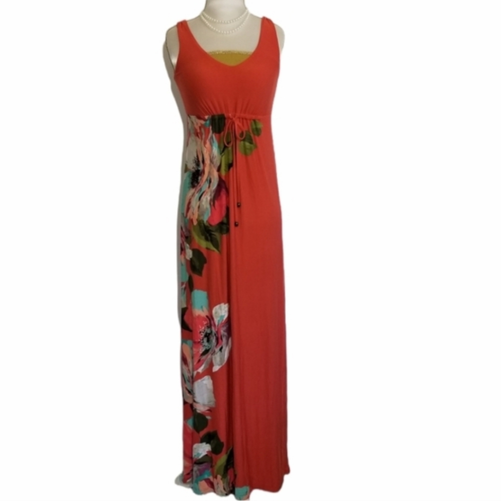 Tommy Bahama Madalena Rose Coral-Red/Orange Floral Print Maxi Dress